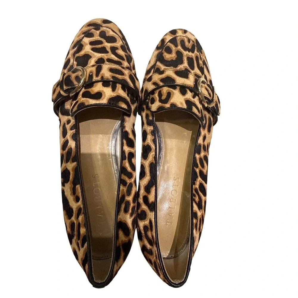 Talbots‎ Womens Leopard Print Hair Calf Loafers Pointed Toe Buckle Flats Size 8M